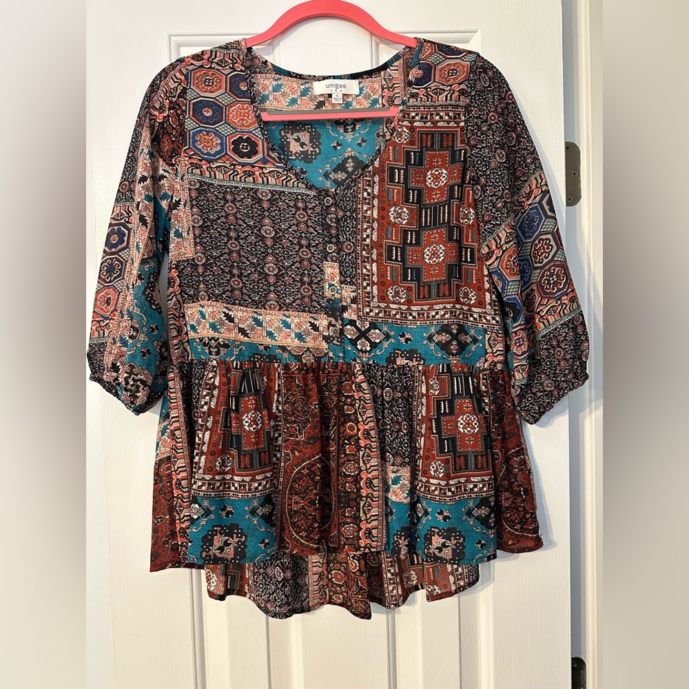 Umgee Multicolor Patchwork Blouse - image 1